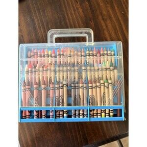 Vintage 72 Crayola Crayon Holder Storage Carrying Case Plastic BLUE w/ sharpener